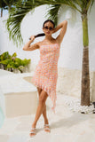 Mia Orange Abstract Cascading Frill Mini Dress
