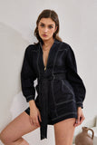 Asher Black Zip Front Long Sleeve Playsuit