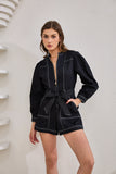 Asher Black Zip Front Long Sleeve Playsuit