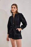 Asher Black Zip Front Long Sleeve Playsuit