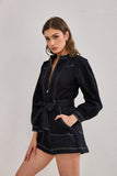 Asher Black Zip Front Long Sleeve Playsuit