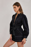 Asher Black Zip Front Long Sleeve Playsuit