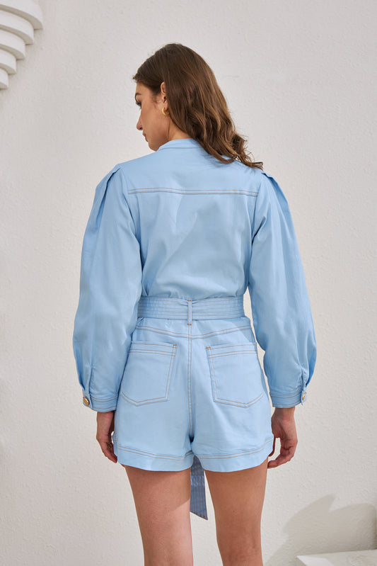 Asher Blue Zip Front Long Sleeve Playsuit