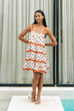 Savita Beige Rust Tropical Ric Rac Tiered Mini Dress