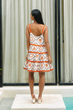 Savita Beige Rust Tropical Ric Rac Tiered Mini Dress