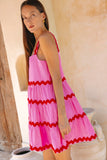 Kalliope Pink Red Ric Rac Tiered Mini Dress