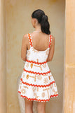 Solara White Orange Tropical Ric Rac Tiered Mini Dress