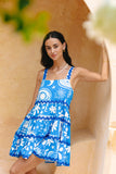 Soquila Blue Tropical Ric Rac Tiered Mini Dress