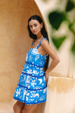Soquila Blue Tropical Ric Rac Tiered Mini Dress