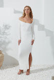 Fia White Asymmetric Bodycon Maxi Dress