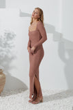 Fia Dusty Pink Asymmetric Bodycon Maxi Dress