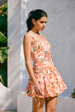 Primrose Pink Orange Floral Tie Mini Dress