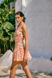 Primrose Pink Orange Floral Tie Mini Dress