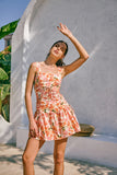 Primrose Pink Orange Floral Tie Mini Dress