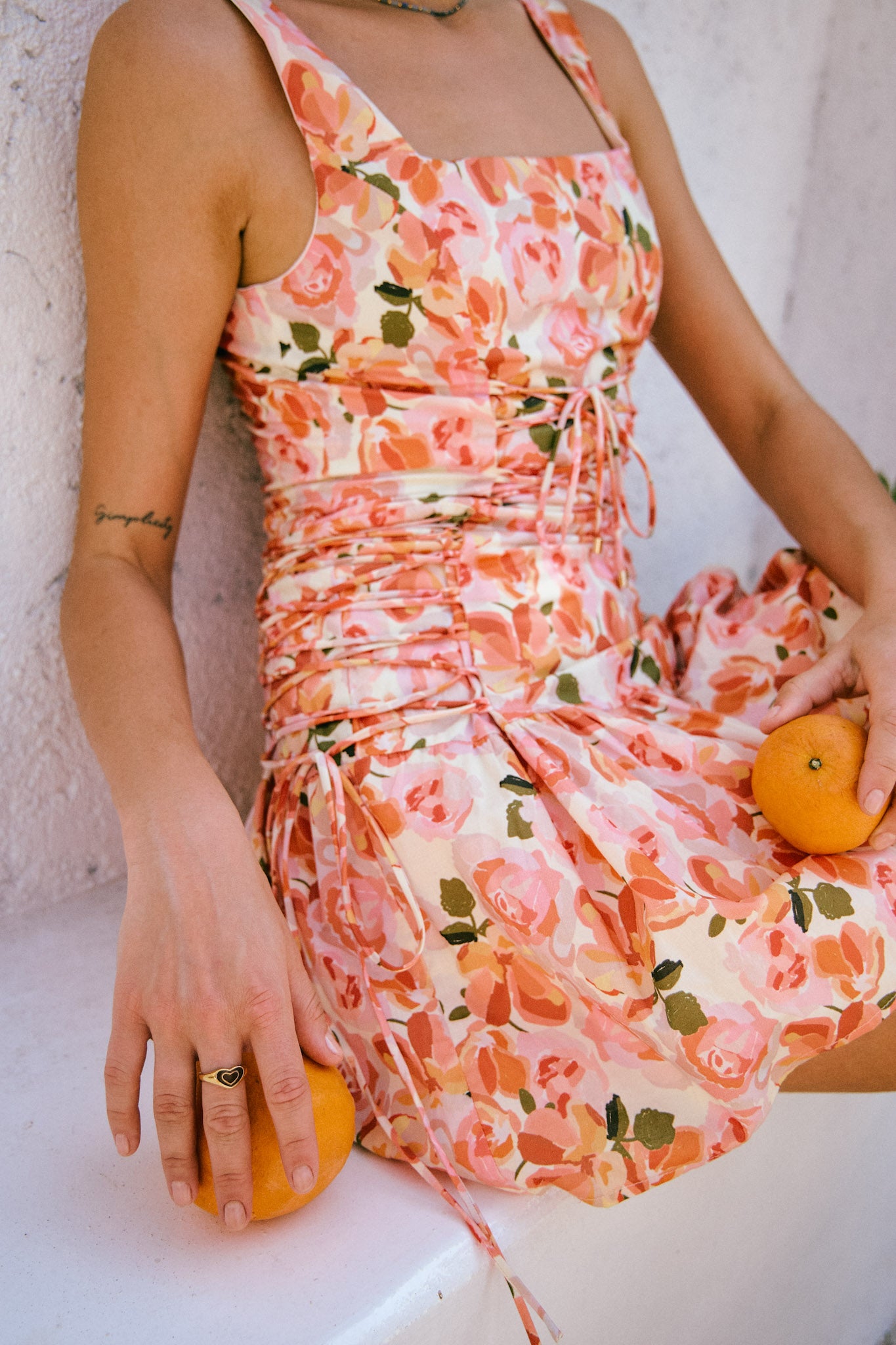 Primrose Pink Orange Floral Tie Mini Dress