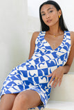 Nysa Blue Geo Tile Bias Mini Dress