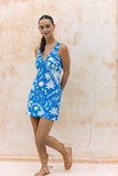 Soquila Blue Tropical Bias Mini Dress