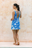 Soquila Blue Tropical Bias Mini Dress