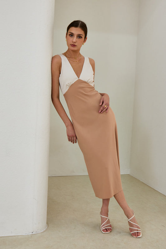 Aeisha Beige Cupro Bias Midi Dress