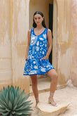 Soquila Blue Tropical Ric Rac Mini Dress