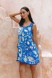 Soquila Blue Tropical Ric Rac Mini Dress