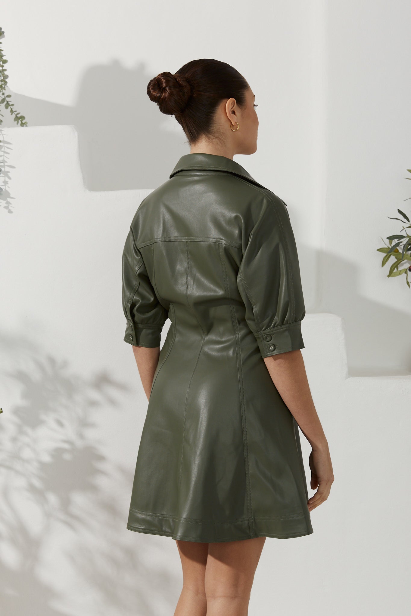 Aida Khaki Green Faux Leather PU Mini Dress Aida Khaki Green Faux Leather PU Mini Dress