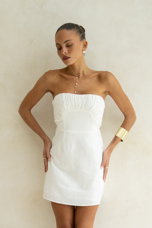 Arie White Ruched Detail Mini Dress
