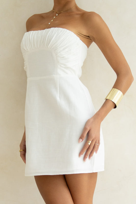 Arie White Ruched Detail Mini Dress