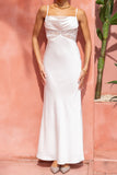 Lyna White Satin Cowl Neck Maxi Dress
