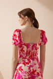 Mabel Pink Red Floral Sweetheart Midi Dress
