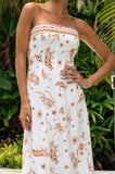 Ailani Brown Tropical Strapless Maxi Dress