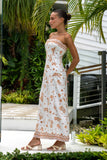 Ailani Brown Tropical Strapless Maxi Dress