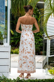 Ailani Brown Tropical Strapless Maxi Dress