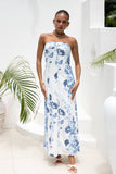 Charise Blue Floral Strapless Maxi Dress