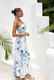 Charise Blue Floral Strapless Maxi Dress