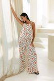 Savita Beige Rust Tropical Wide Leg Pants