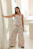 Savita Beige Rust Tropical Wide Leg Pants