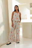 Savita Beige Rust Tropical Wide Leg Pants