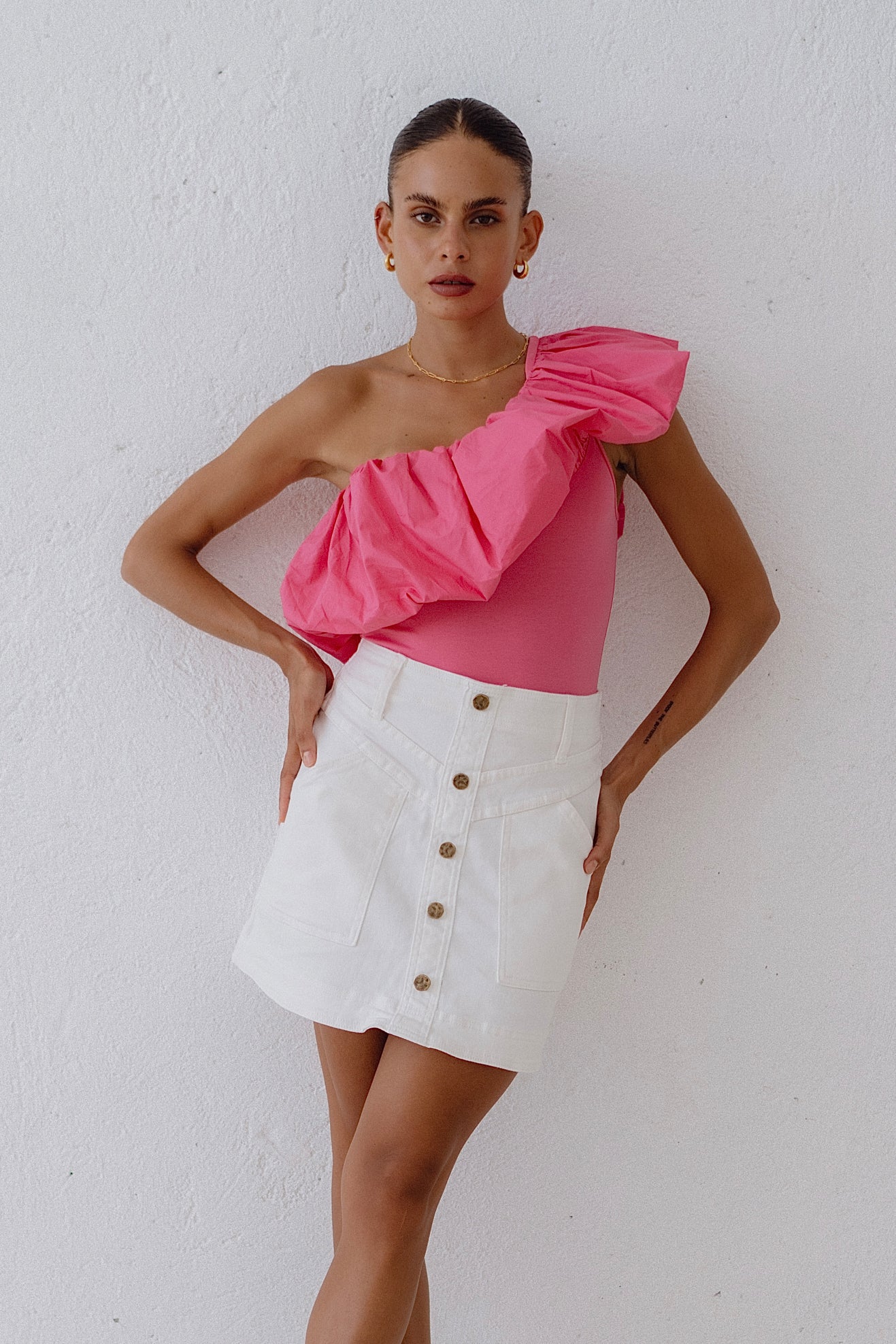 Hayden White Denim A-Line Mini Skirt