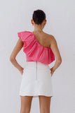 Adriana Hot Pink One Shoulder Ruffle Bodysuit