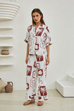 Mira Brown Sea Shells Tropical Wide Leg Pants