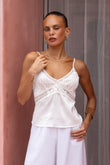 Eliza White Lace Satin Cami Top