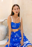 Mariselle Blue Ocean Abstract Ric Rac Crop Top