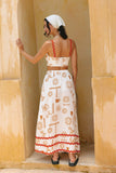 Solara White Orange Tropical Ric Rac Maxi Skirt