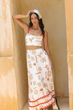 Solara White Orange Tropical Ric Rac Maxi Skirt