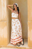 Solara White Orange Tropical Ric Rac Maxi Skirt