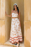 Solara White Orange Tropical Ric Rac Maxi Skirt