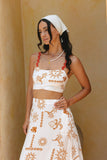 Solara White Orange Tropical Ric Rac Maxi Skirt