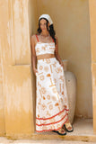 Solara White Orange Tropical Ric Rac Maxi Skirt