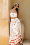 Solara White Orange Tropical Ric Rac Maxi Skirt